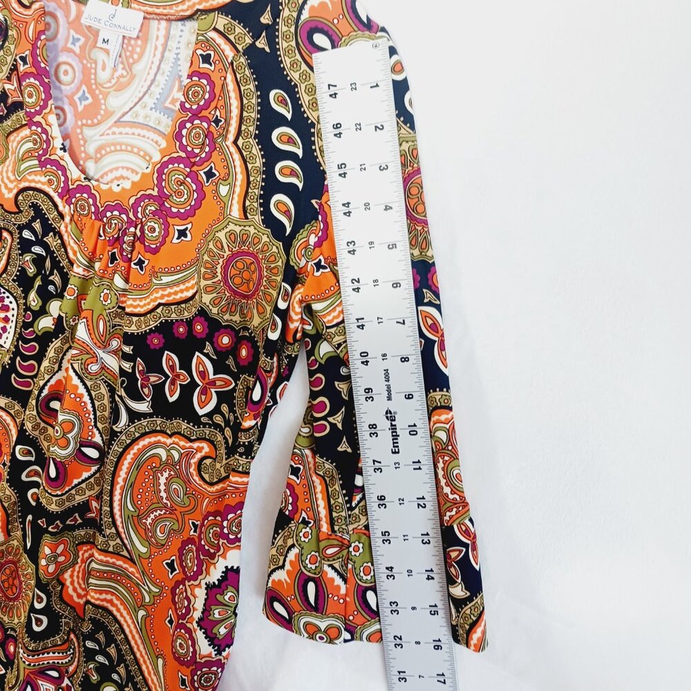 Jude Connally, Nancy's Print Dress, Size Medium, Black/Orange/Multi, Scoop Neck - Picture 9 of 10